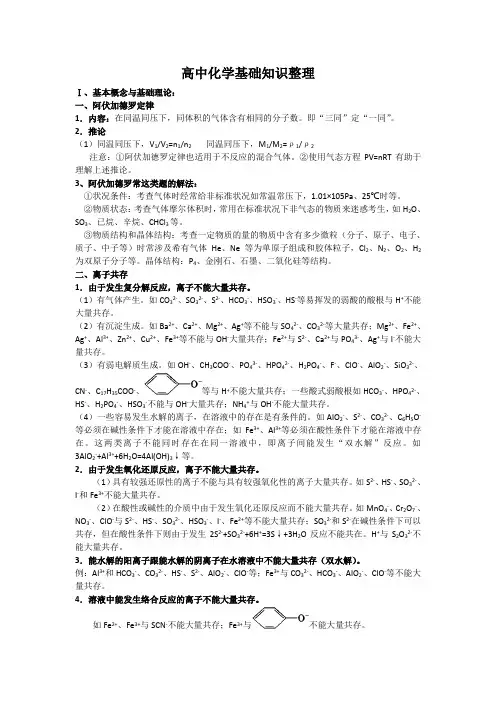 高中化学知识点总结
