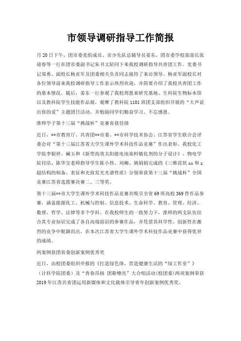 最新-市领导调研指导工作简报 精品