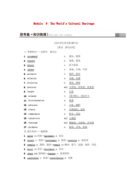 2019版高三英语一轮复习 Module 6 The Worlds Cultural Herita