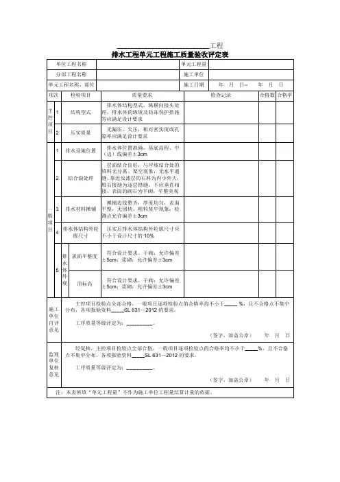 排水工程单元工程施工质量验收评定表