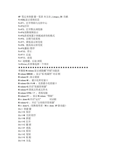 笔记本电脑快捷键大全