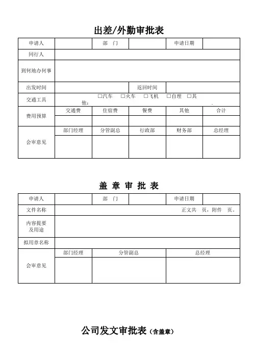 实用行政表格：用车申请、出差审批、盖章审批、发文审批表,文件会签表