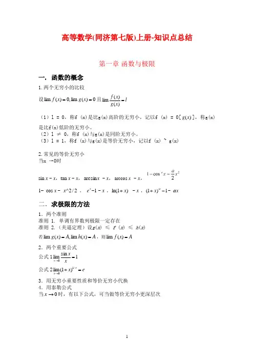 《高等数学》(同济大学第七版)上册知识点总结