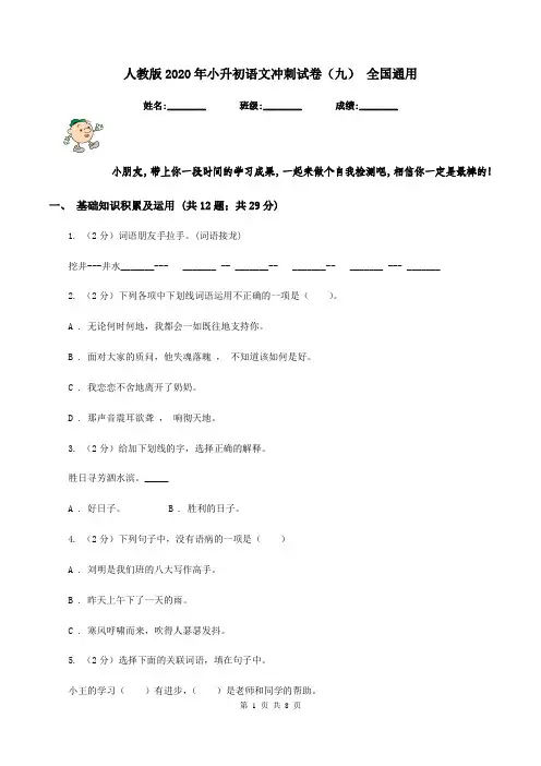 人教版2020年小升初语文冲刺试卷(九) 全国通用