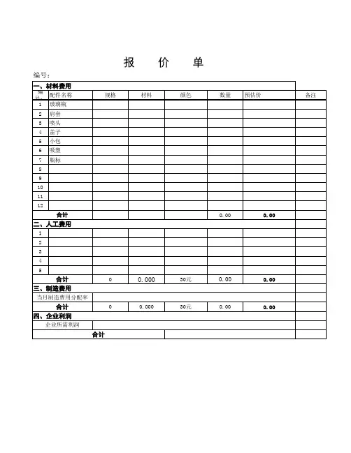 产品报价明细清单