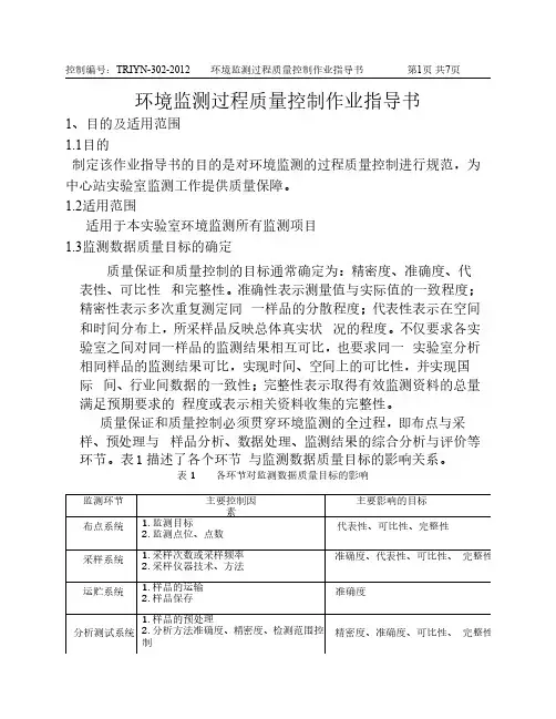 环境监测过程质量控制作业指导书