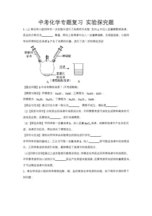 九年级化学中考复习：专题训练：实验题10