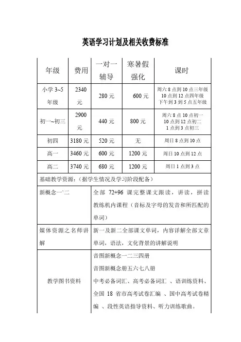英语培训机构：学习计划及相关收费标准