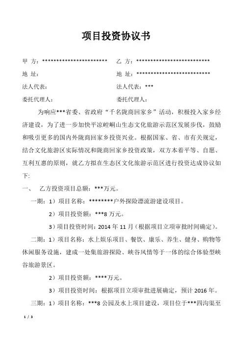 漂流项目投资协议书