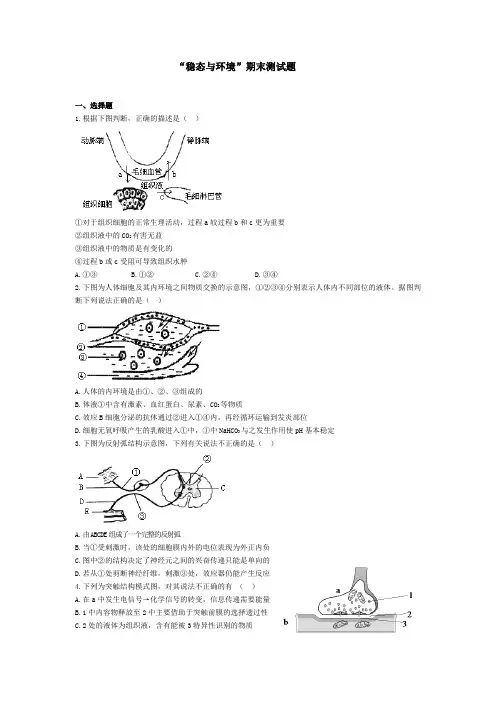 高中生物必修3“稳态与环境”期末测试题