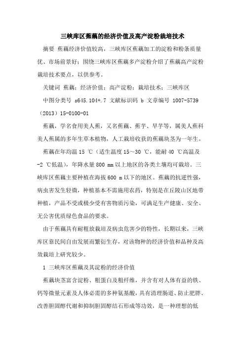 三峡库区蕉藕的经济价值及高产淀粉栽培技术