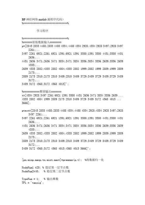 BP神经网络matlab源程序代码 2