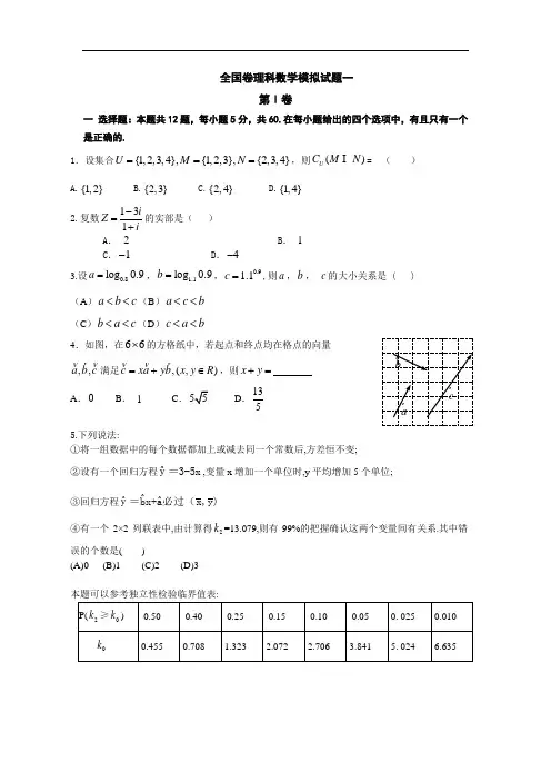 【高考模拟】全国新课标试卷2016届高三下学期考前冲刺(一)数学(理)试题 Word版含答案