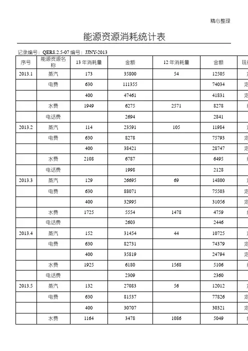 能源资源消耗统计表