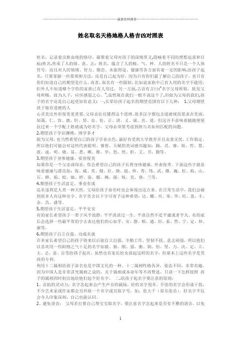 姓名取名天格地格人格吉凶对照表精编版