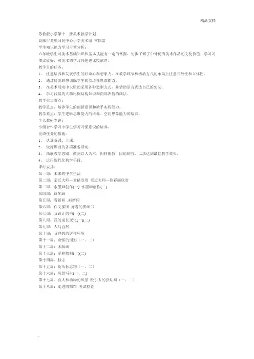 苏教版六年级美术下册教学计划