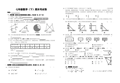 初一数学期末考试卷和答案
