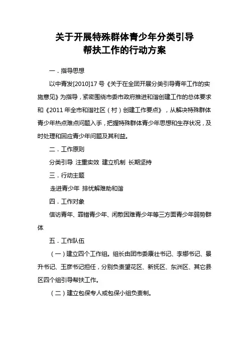 青少年分类引导帮扶工作的行动方案