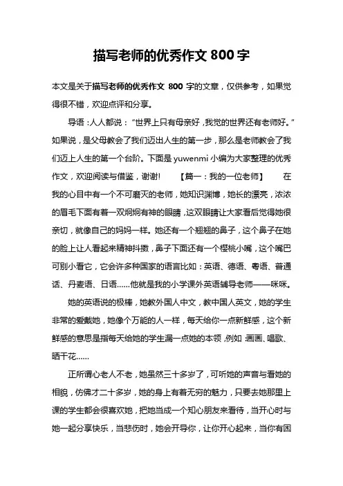 描写老师的优秀作文800字