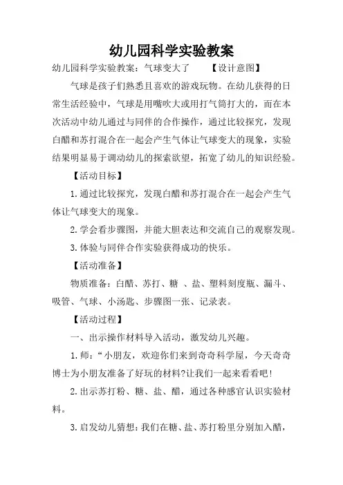 幼儿园科学实验教案