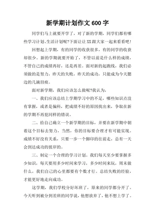 新学期计划作文600字