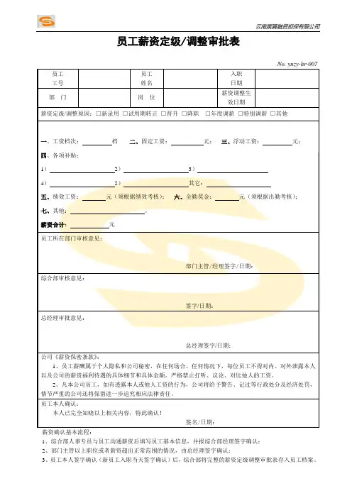 007-员工薪资定级、调整审批表