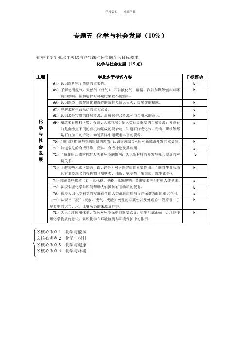 人教版九年级化学学业水平考试复习与备考专题五化学与社会发展(知识点)