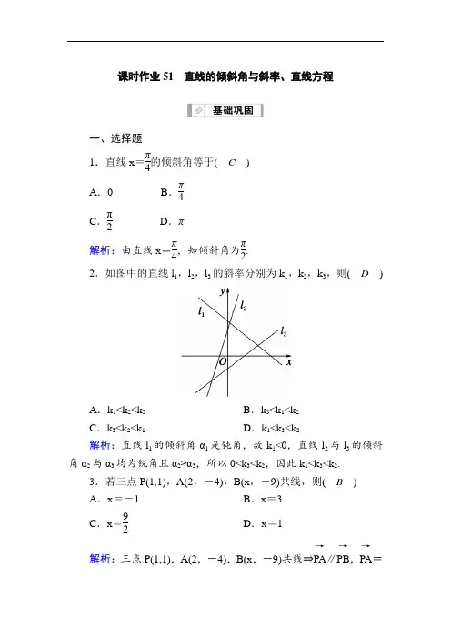 2021届高考数学人教B版大一轮总复习51 直线的倾斜角与斜率、直线方程  
