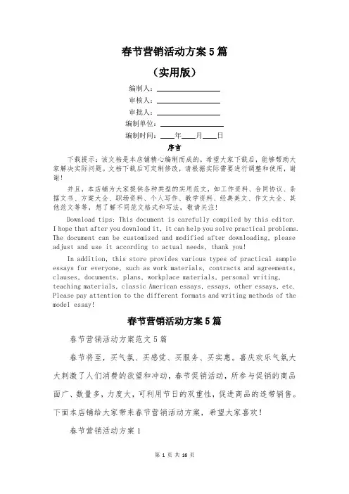 春节营销活动方案5篇