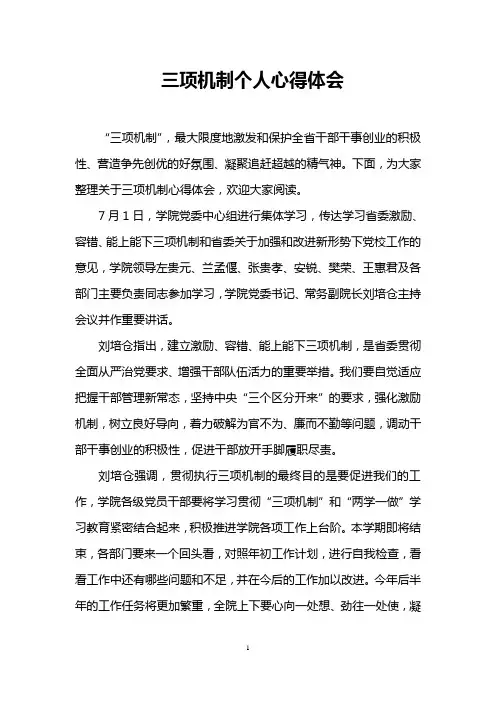 三项机制个人心得体会