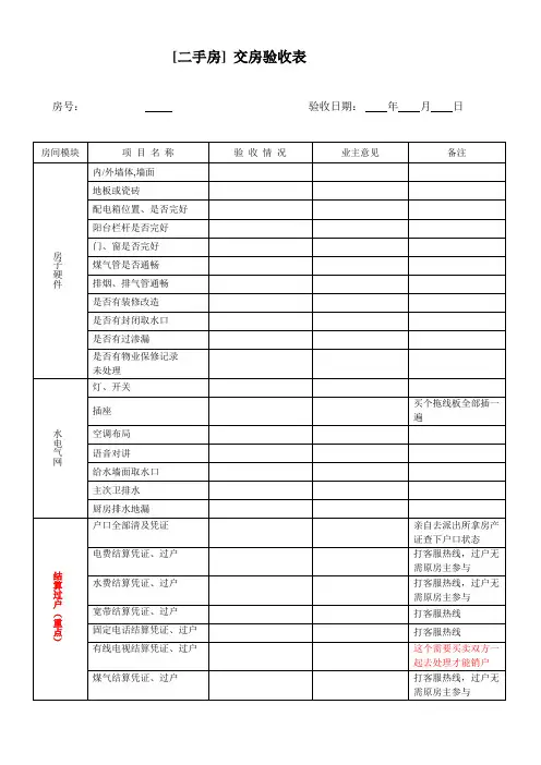 二手房交房验收表范本(买房必备)