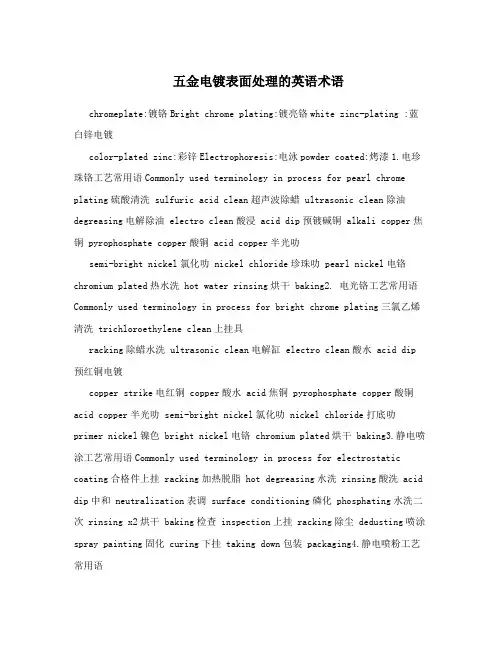 五金电镀表面处理的英语术语