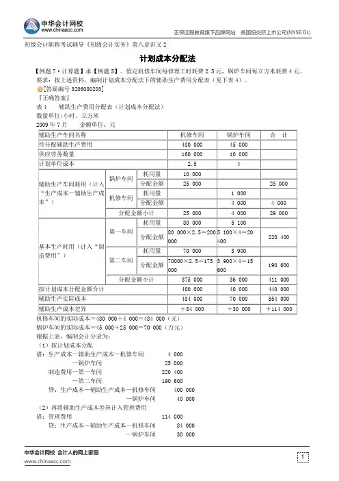 计划成本分配法--初级会计职称考试辅导《初级会计实务》第八章讲义2