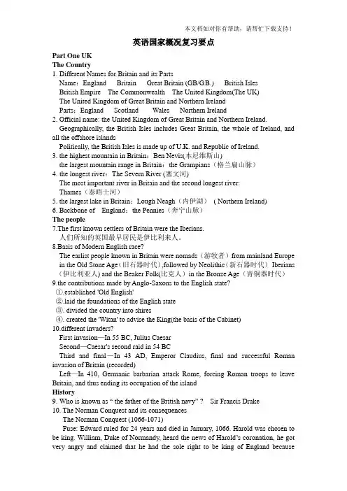 英语国家概况考试复习要点
