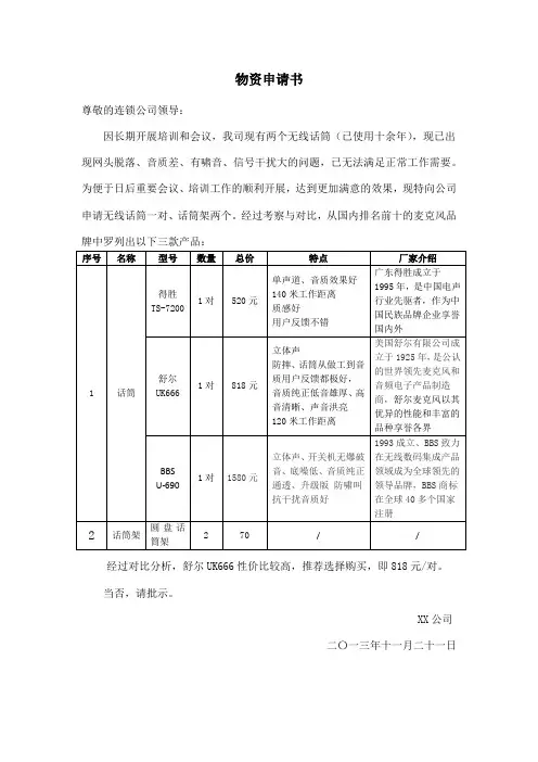 物资申请书