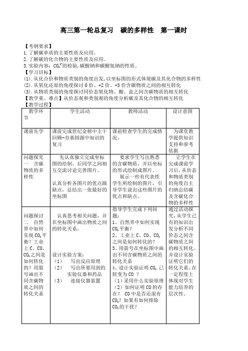 高三第一轮总复习碳的多样性