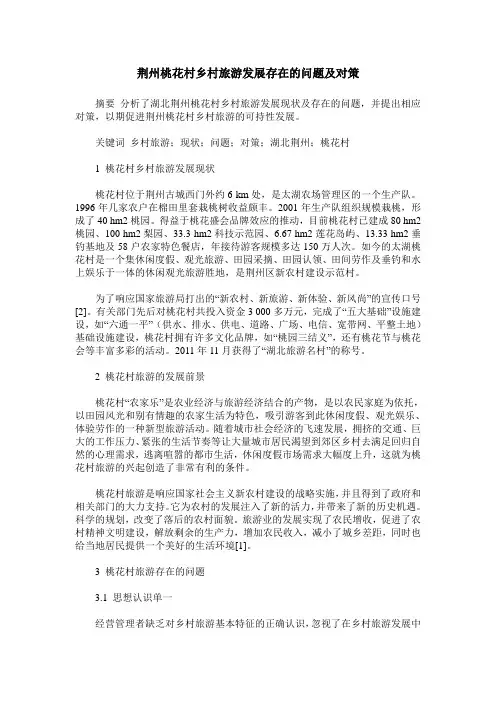 荆州桃花村乡村旅游发展存在的问题及对策