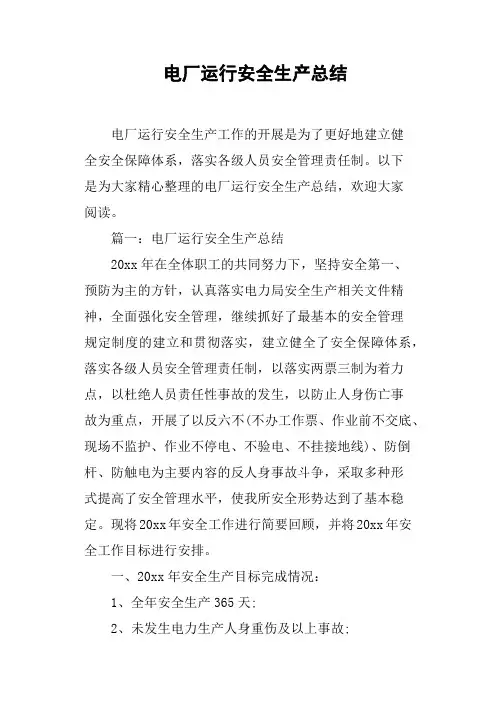 电厂运行安全生产总结