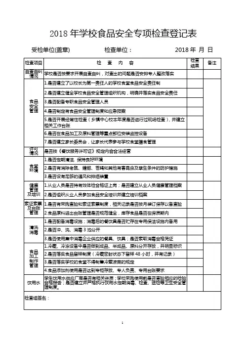 学校食品安全检查登记表
