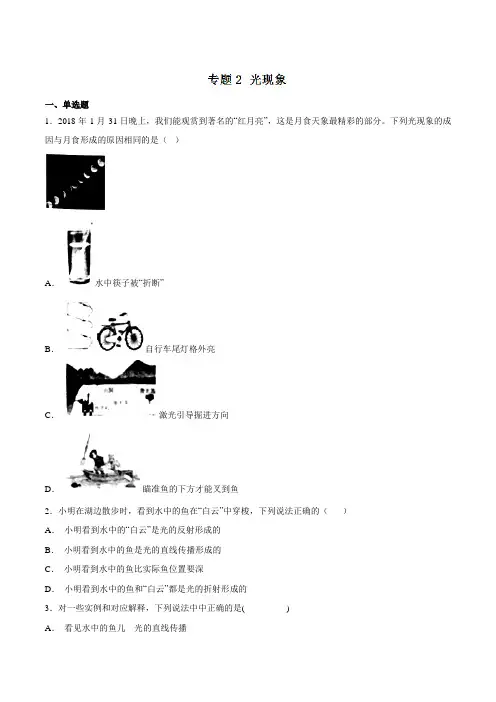 专题02 光现象(第05期)-2018年中考物理试题分项版汇编(原卷版)