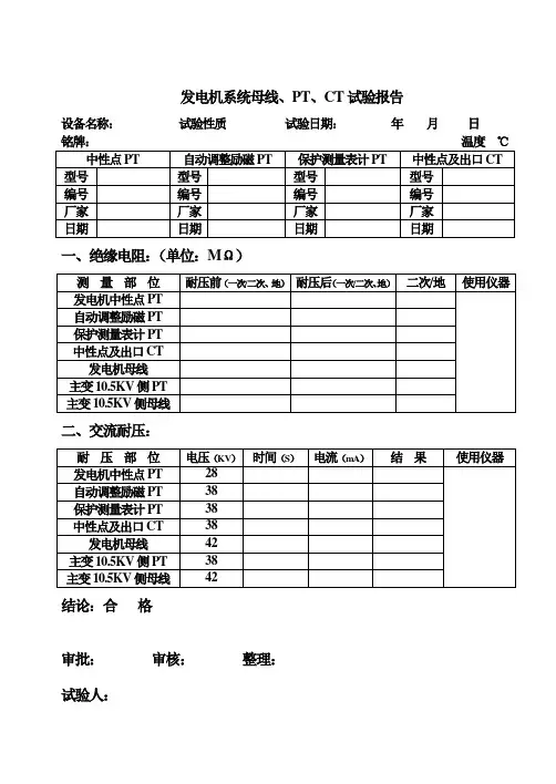 发电机系统母线、PT、CT