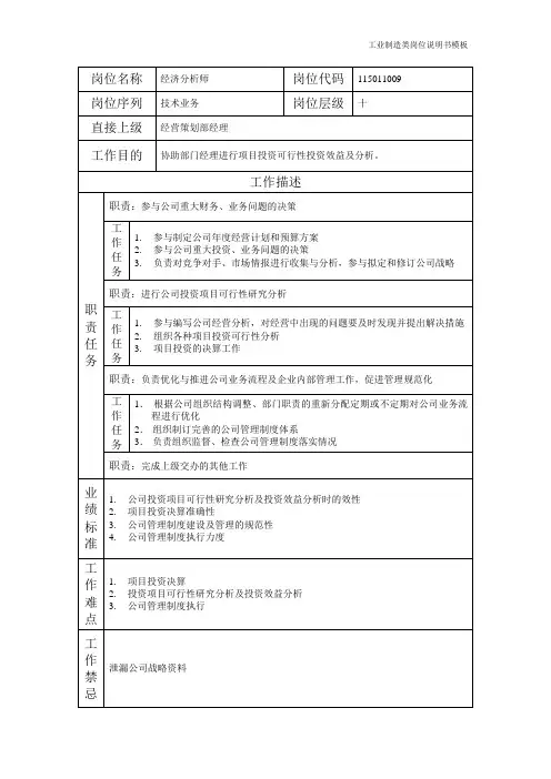 岗位说明书经济分析师