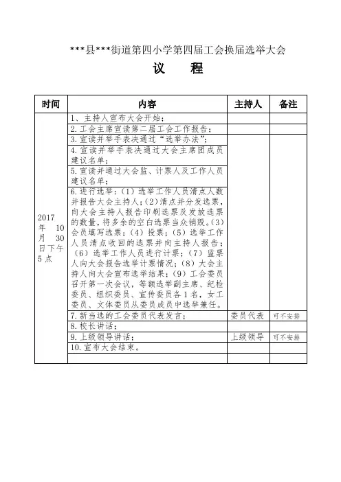 小学工会换届选举资料全套之4   会议议程
