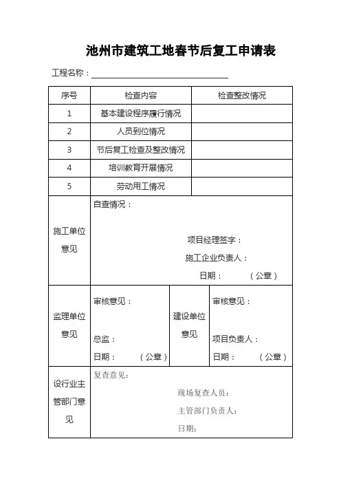 复工申请表