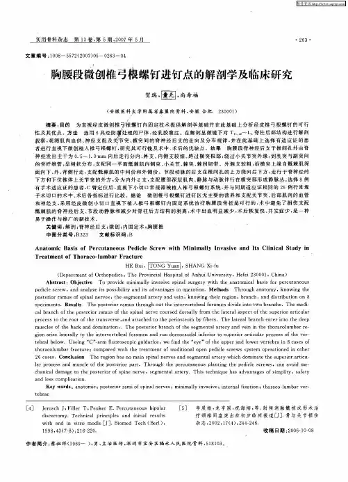 胸腰段微创椎弓根螺钉进钉点的解剖学及临床研究