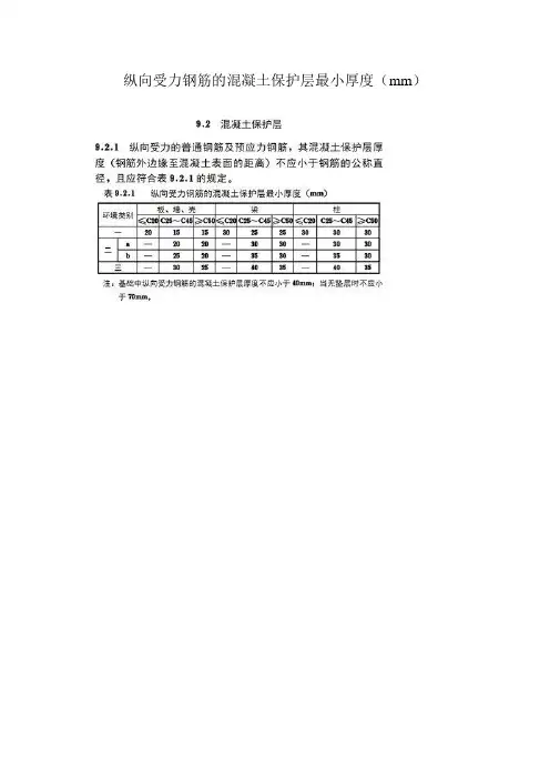纵向受力钢筋的混凝土保护层最小厚度