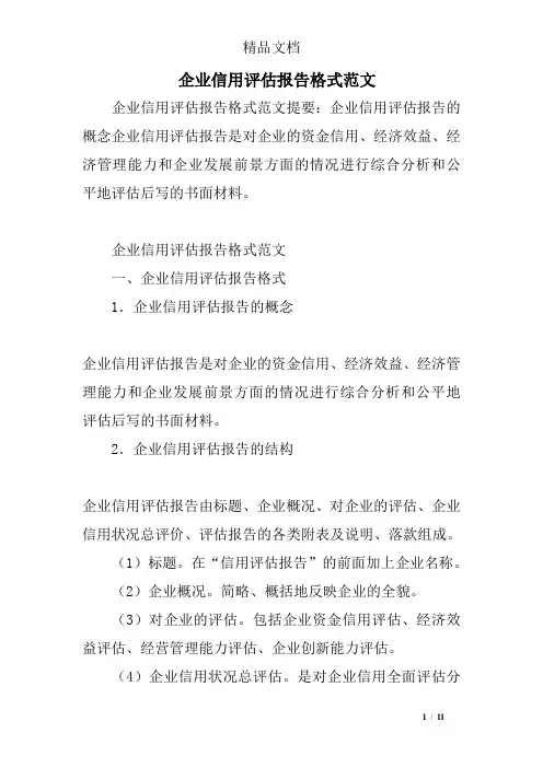 企业信用评估报告格式范文