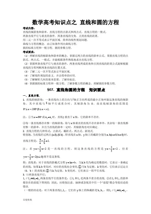 数学高考知识点之 直线与圆的方程