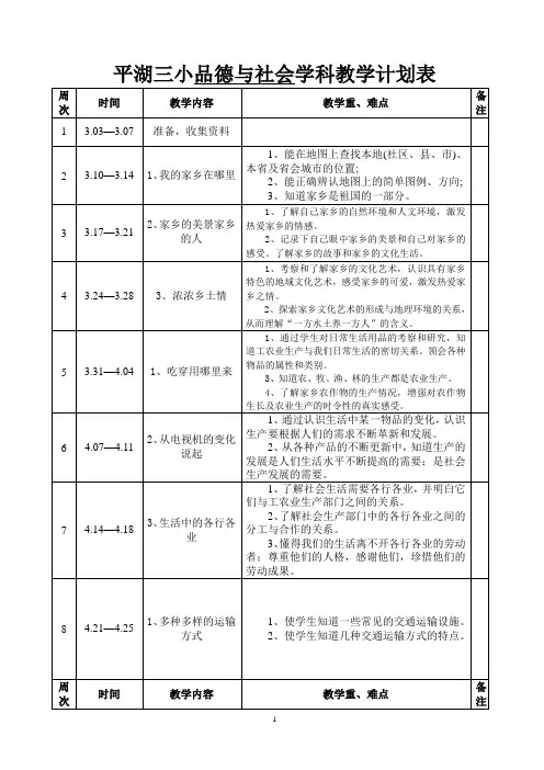人教版四年级品德与社会下册全册教案模板