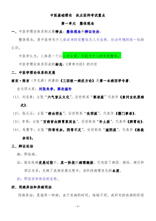 中医基础理论执业医师考试重点